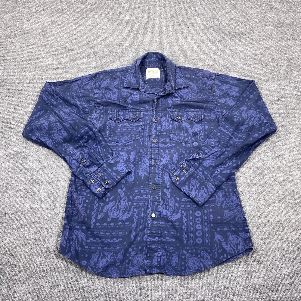 Ariat Western Shirt Mens Small Blue Paisley Retro Fit Snap‎ Front Long Sleeve
